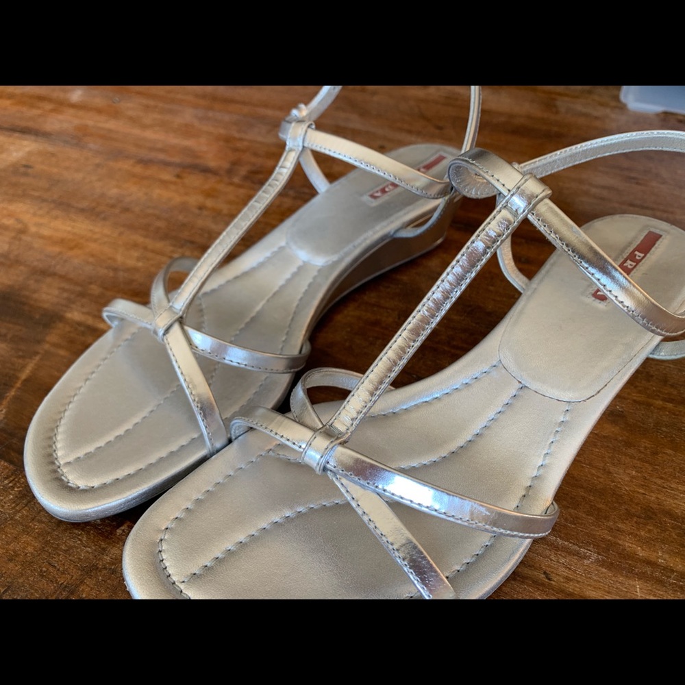 Prada Silver Wedge Sandal